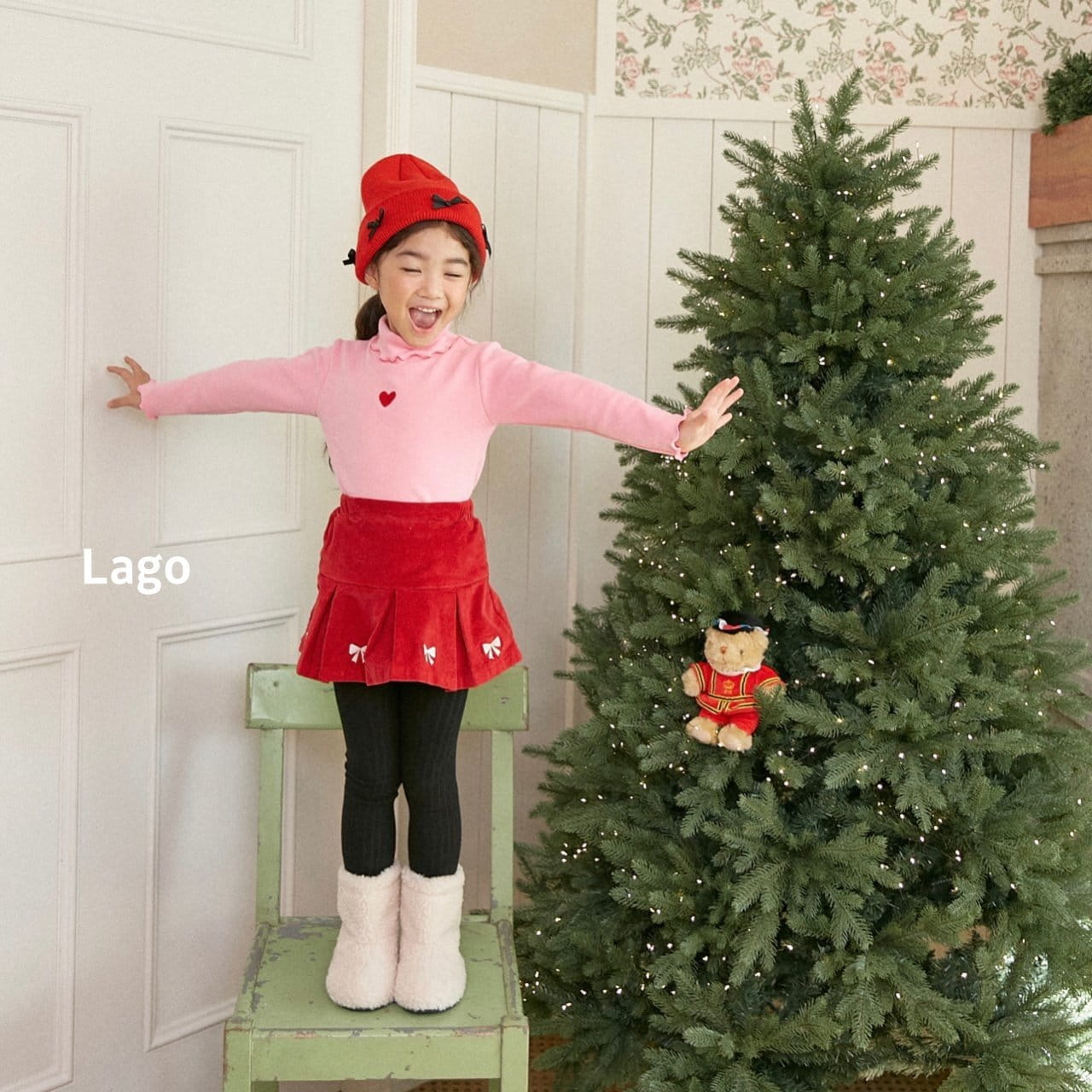 Lago - Korean Children Fashion - #kidsshorts - Ribbon Fleece Rib Pleated Skirt - 2