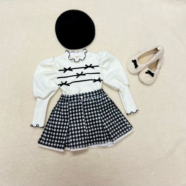 Lago - Korean Children Fashion - #kidzfashiontrend - Velvet Ribbon Puff Tee - 8