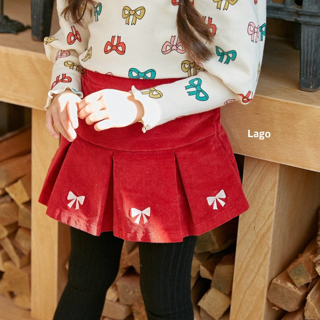 Lago - Korean Children Fashion - #kidsstore - Ribbon Fleece Rib Pleated Skirt - 4