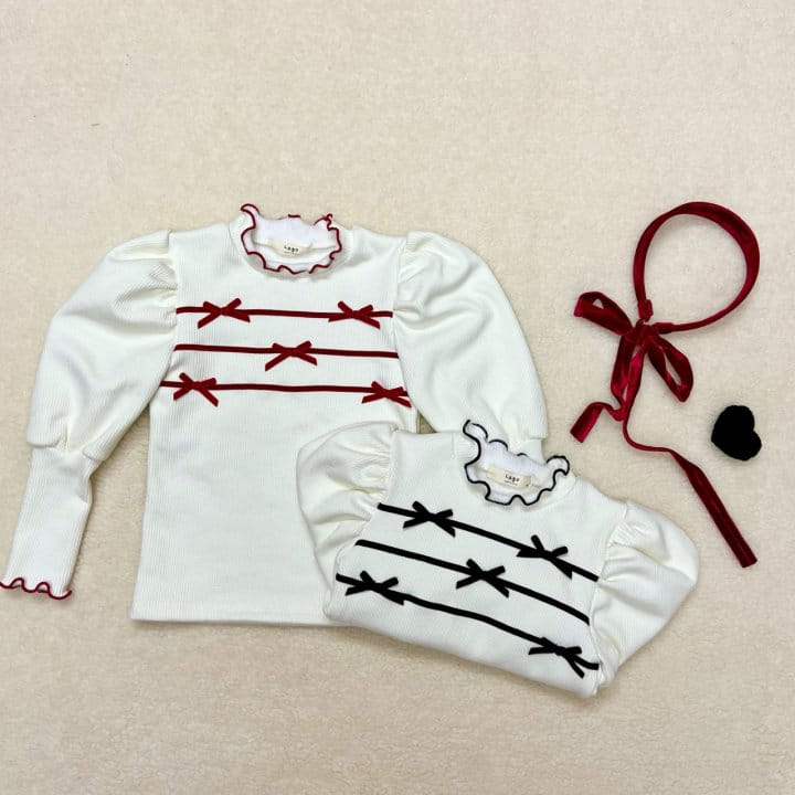 Lago - Korean Children Fashion - #littlefashionista - Velvet Ribbon Puff Tee - 10