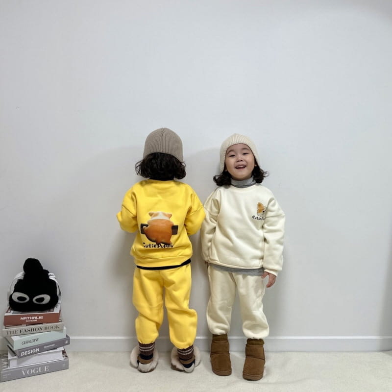 Little Rabbit - Korean Children Fashion - #kidsstore - Fleece Cute Puppy Top Bottom Set - 2