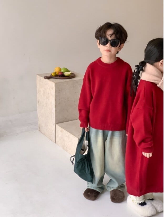 Little Rabbit - Korean Children Fashion - #toddlerclothing - Red Knit Tee