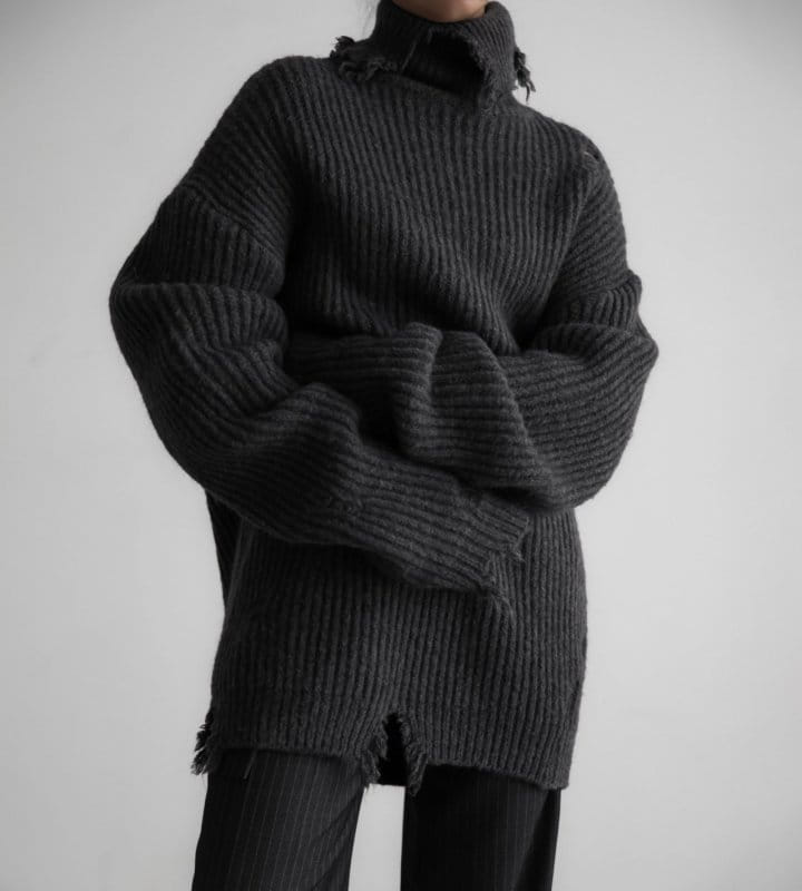 Paper Moon - Korean Women Fashion - #momslook - alpaca blend wool chunky oversized distressed turltleneck knit