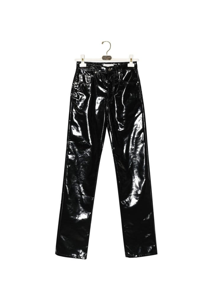 Paper Moon - Korean Women Fashion - #momslook - patent vegan leather coated straight pants - 5