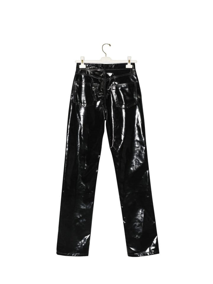 Paper Moon - Korean Women Fashion - #momslook - patent vegan leather coated straight pants - 6