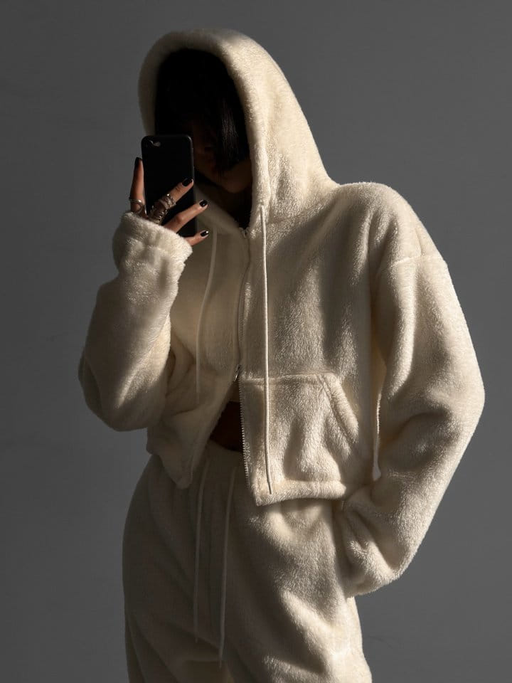 Paper Moon - Korean Women Fashion - #momslook - teddy fleeced cropped full zip up hoodie