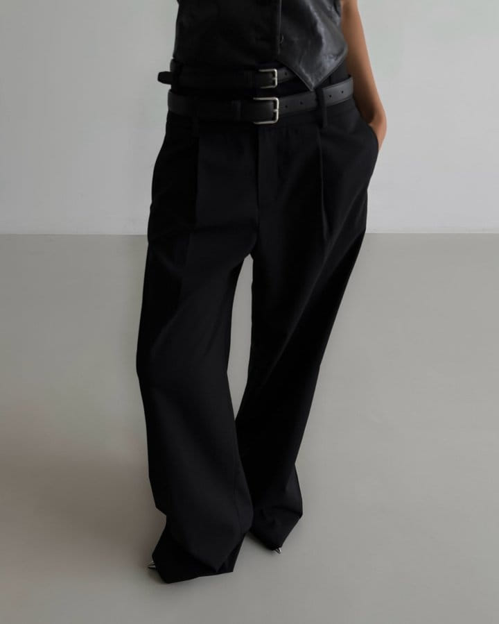 Paper Moon - Korean Women Fashion - #momslook - double waisted pin - tuck wide trousers - 5