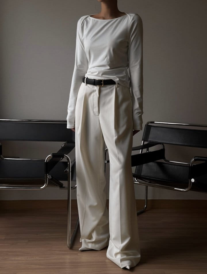 Paper Moon - Korean Women Fashion - #momslook - boatneck detail long sleeved t - shirt