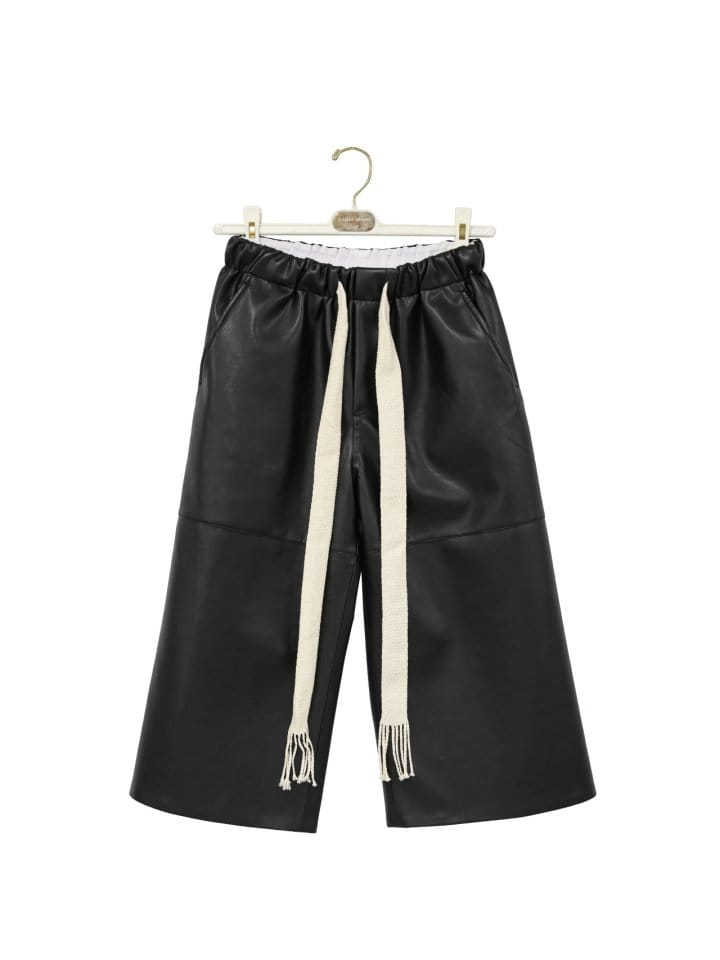 Paper Moon - Korean Women Fashion - #momslook -  Drawstring Leather Wide Culottes Trousers  - 5