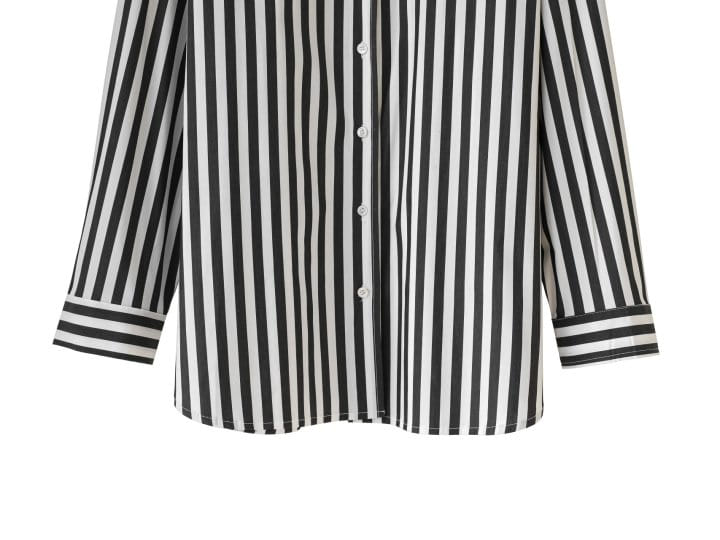 Paper Moon - Korean Women Fashion - #romanticstyle -   Striped Pattern Oversized Button Down Shirt  - 9