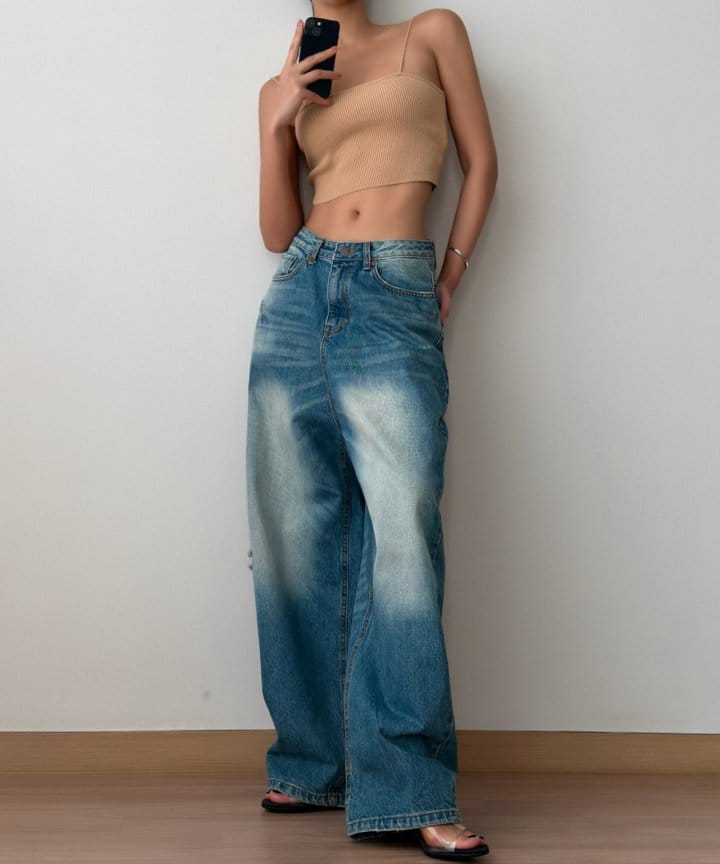 Paper Moon - Korean Women Fashion - #thelittlethings - vintage blue distressed damage wash wide-leg jeans