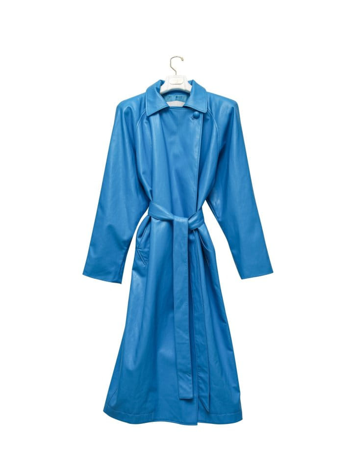 Paper Moon - Korean Women Fashion - #vintageinspired - padded shoulder oversized vegan leather maxi trench coat - 3