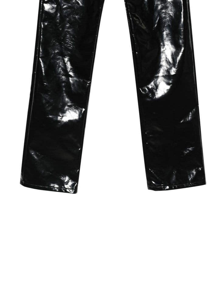 Paper Moon - Korean Women Fashion - #vintageinspired - patent vegan leather coated straight pants - 9