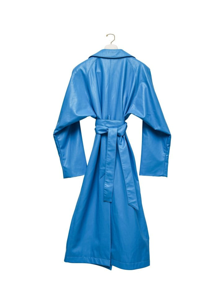Paper Moon - Korean Women Fashion - #vintageinspired - padded shoulder oversized vegan leather maxi trench coat - 4