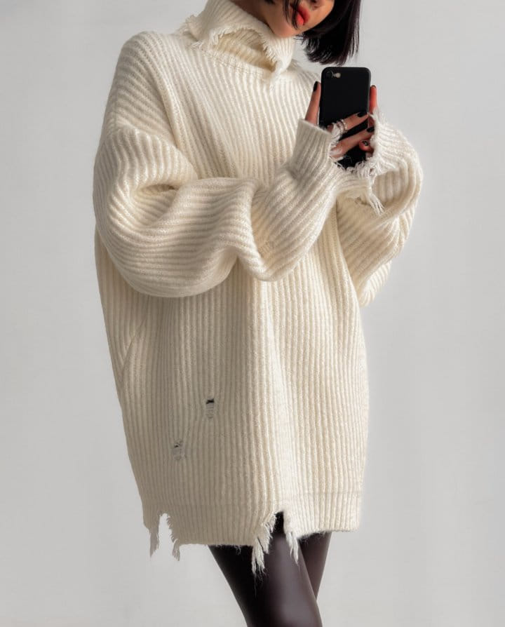Paper Moon - Korean Women Fashion - #womensfashion - alpaca blend wool chunky oversized distressed turltleneck knit - 2