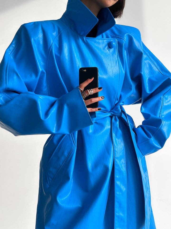 Paper Moon - Korean Women Fashion - #womensfashion - padded shoulder oversized vegan leather maxi trench coat - 2