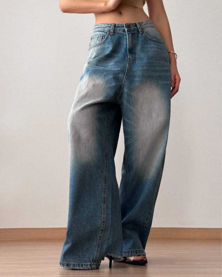 Paper Moon - Korean Women Fashion - #womensfashion - vintage blue distressed damage wash wide-leg jeans - 5