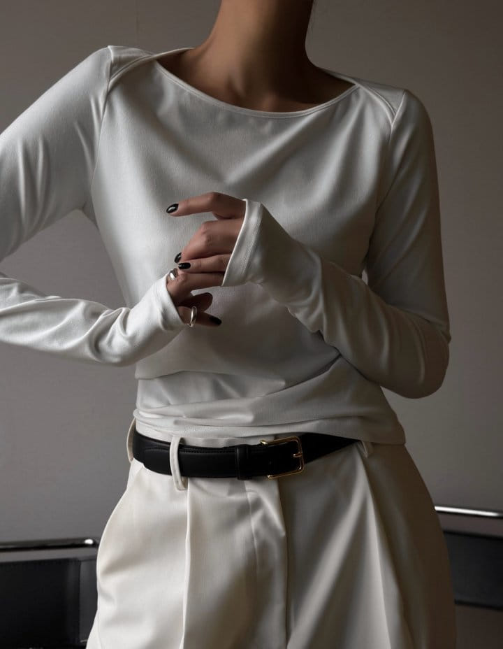 Paper Moon - Korean Women Fashion - #womensfashion - boatneck detail long sleeved t - shirt - 2