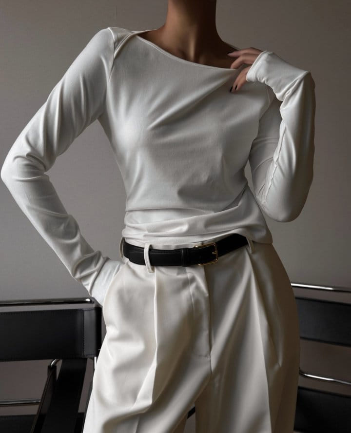 Paper Moon - Korean Women Fashion - #momslook - boatneck detail long sleeved t - shirt - 4
