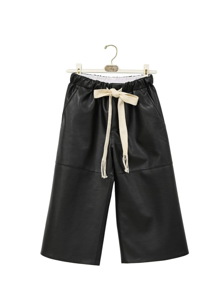 Paper Moon - Korean Women Fashion - #womensfashion -  Drawstring Leather Wide Culottes Trousers  - 6