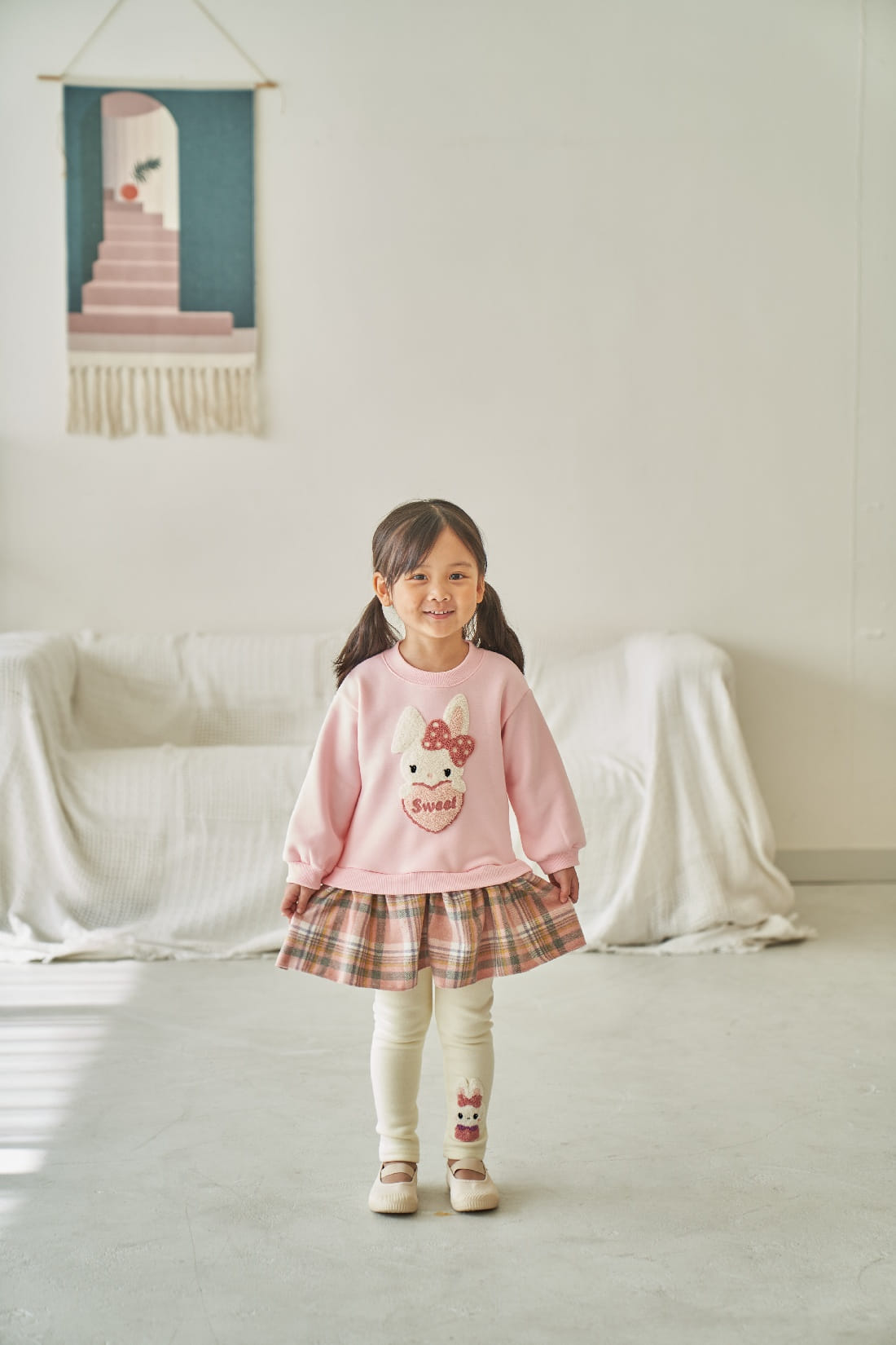 Pepper Mint - Korean Children Fashion - #childrensboutique - Check Bunny Long Tee - 6