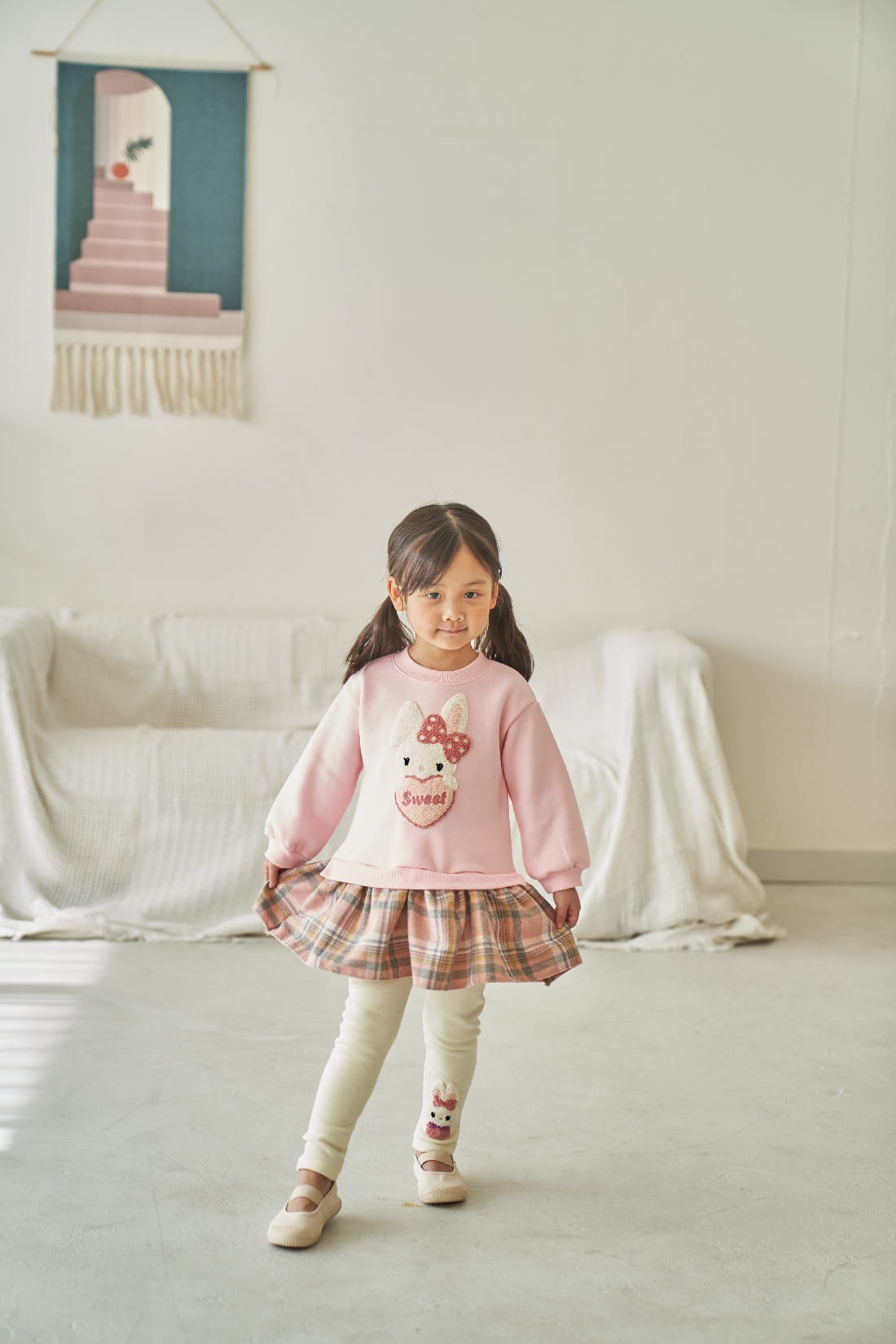 Pepper Mint - Korean Children Fashion - #discoveringself - Check Bunny Long Tee - 8
