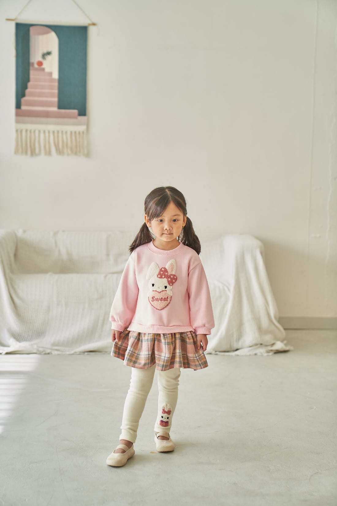 Pepper Mint - Korean Children Fashion - #fashionkids - Check Bunny Long Tee - 9