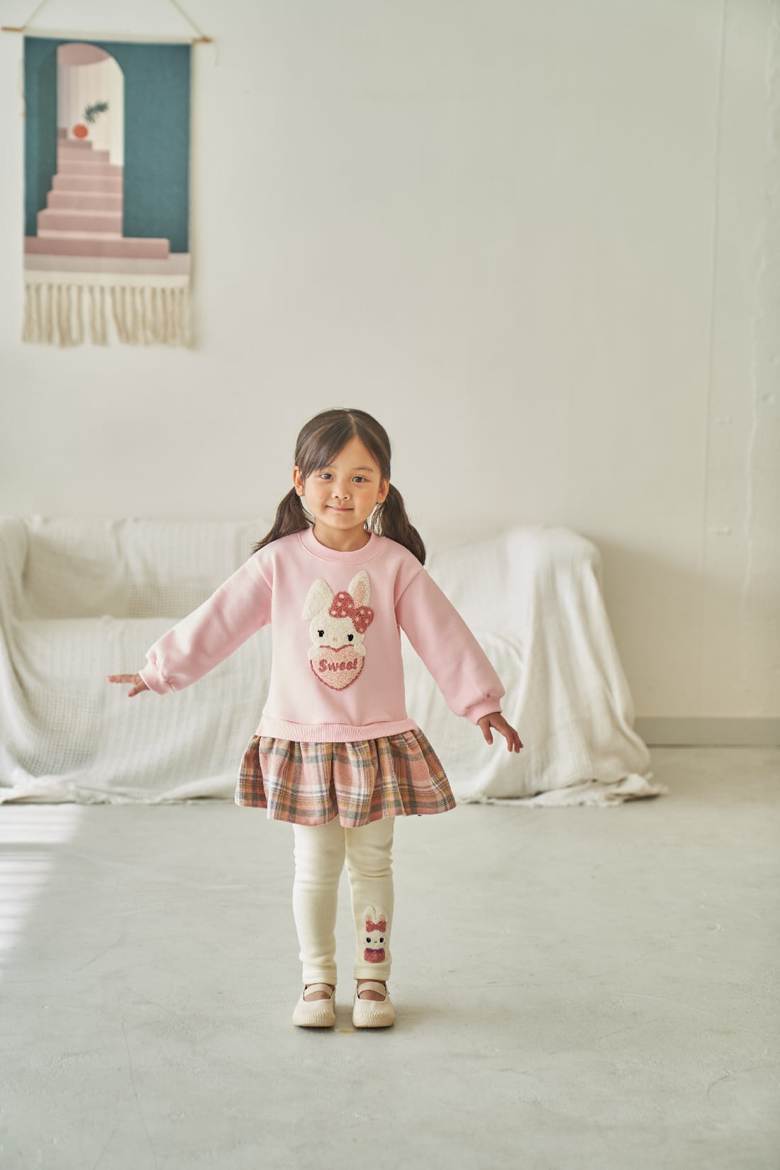 Pepper Mint - Korean Children Fashion - #kidsshorts - Check Bunny Long Tee - 10