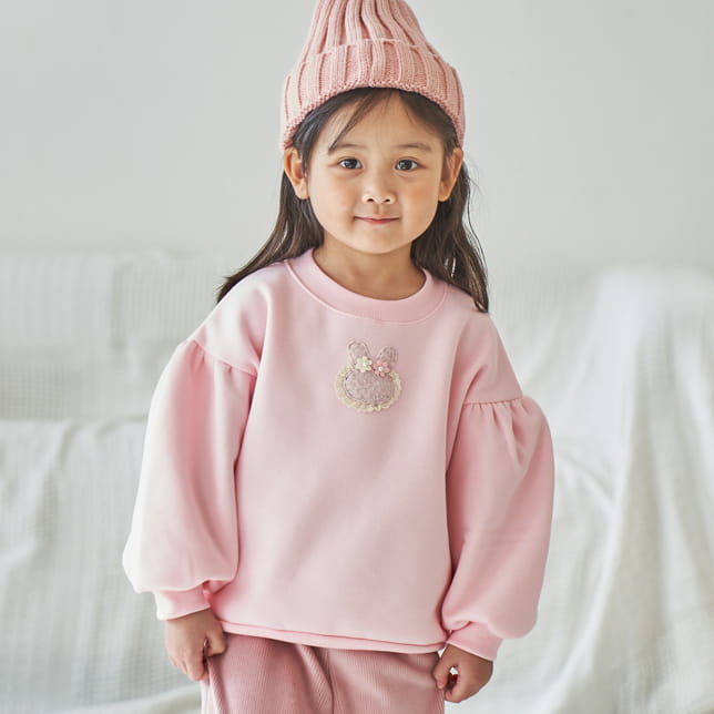 Pepper Mint - Korean Children Fashion - #kidzfashiontrend - Twinkle Bunny Shirring Sweatshirt - 3