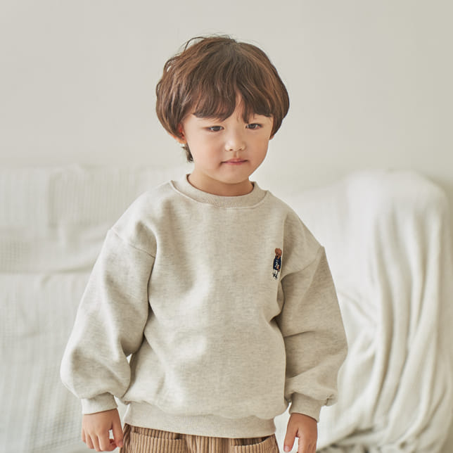 Pepper Mint - Korean Children Fashion - #magicofchildhood - Fleece Bear Embroider Sweatshirt - 3