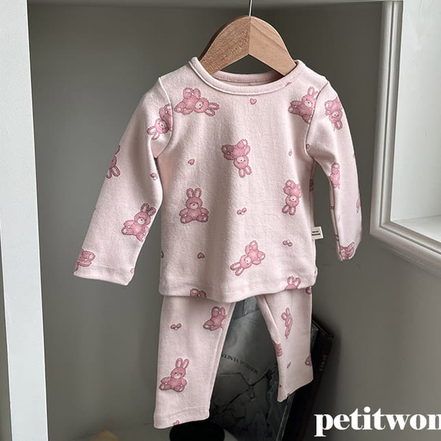 Petitwonnie - Korean Baby Fashion - #babylifestyle - Pink Rabbit Top Bottom Set 