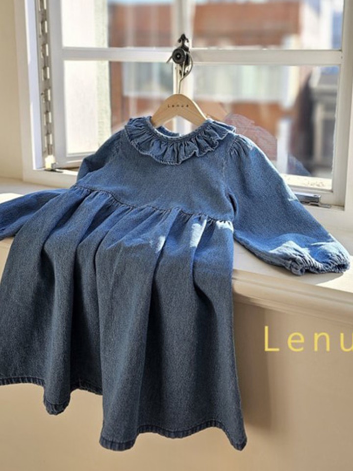 Neck Frill Denim One-Piece