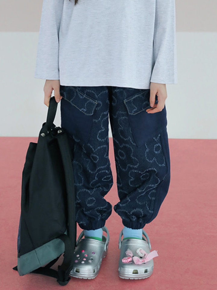 Flower Denim Color Jogger Pants
