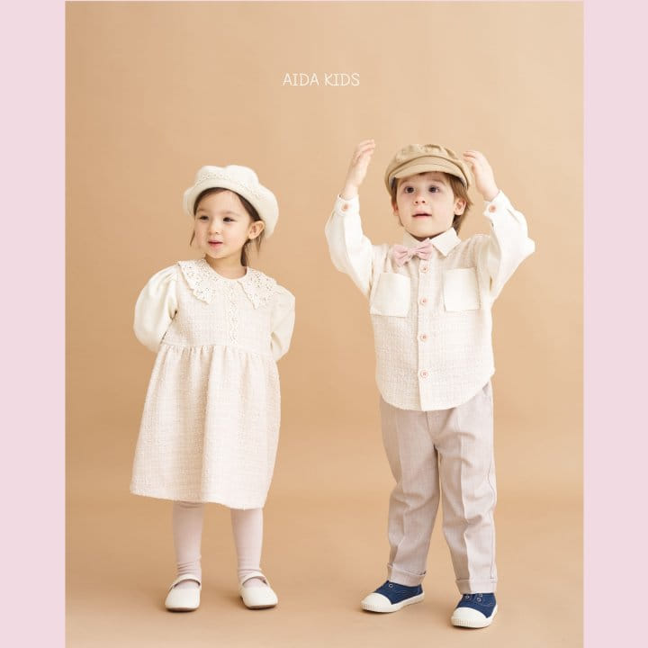 Aida - Korean Children Fashion - #Kfashion4kids - Tweed Su Collar One-Piece - 3