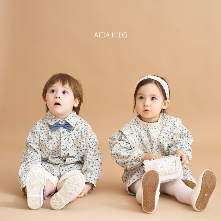 Aida - Korean Children Fashion - #fashionkids - Blue Pansy Flower One-Piece