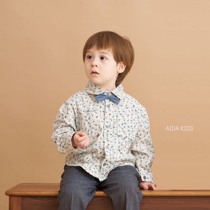 Aida - Korean Children Fashion - #kidsshorts - Blue Pansy Flower Shirt