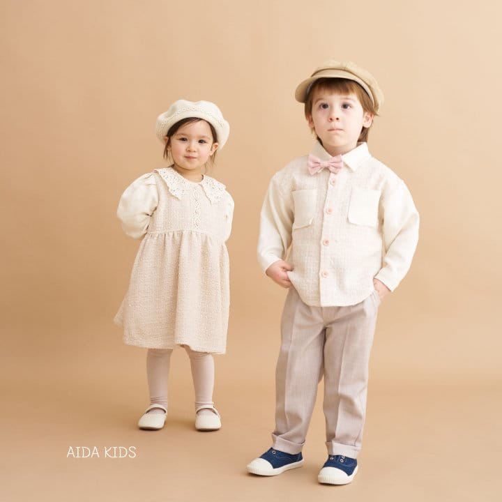 Aida - Korean Children Fashion - #magicofchildhood - Tweed Su Collar One-Piece - 5
