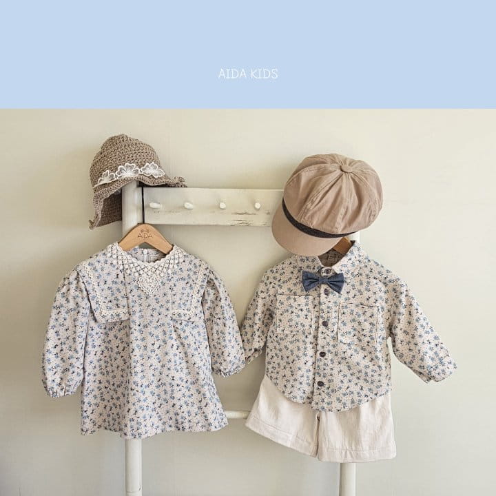 Aida - Korean Children Fashion - #todddlerfashion - Blue Pansy Flower Shirt - 9