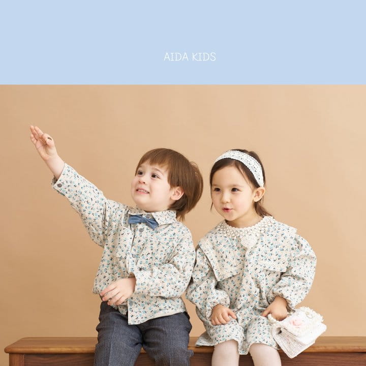 Aida - Korean Children Fashion - #toddlerclothing - Blue Pansy Flower Shirt - 10