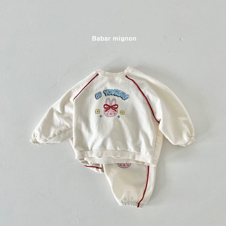 Babar Mignon - Korean Children Fashion - #designkidswear - Bbing Line Rabbit Top Bottom Set - 6