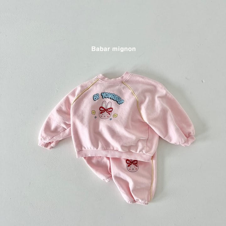 Babar Mignon - Korean Children Fashion - #kidsstore - Bbing Line Rabbit Top Bottom Set - 10