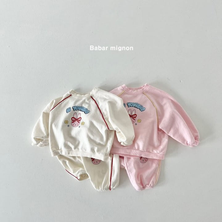 Babar Mignon - Korean Children Fashion - #prettylittlegirls - Bbing Line Rabbit Top Bottom Set - 2
