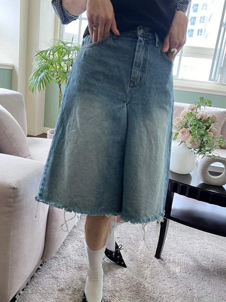 Bricklane - Korean Women Fashion - #momslook - Cutting Skirt Denim Pants - 10