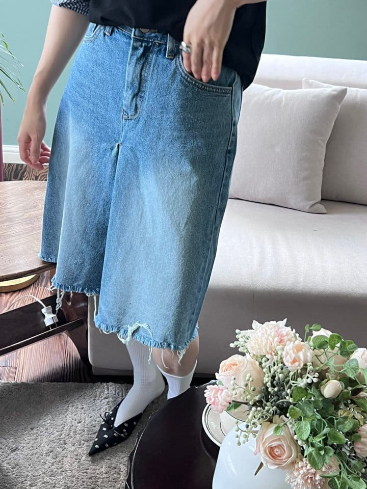 Bricklane - Korean Women Fashion - #momslook - Cutting Skirt Denim Pants - 8
