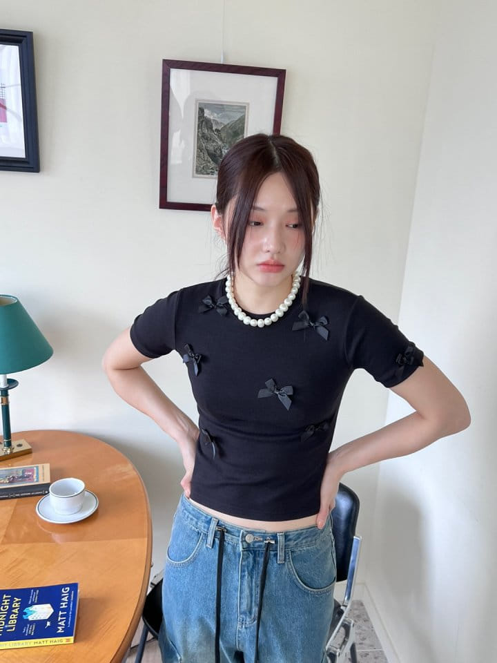 Bricklane - Korean Women Fashion - #momslook - Ribbon Decoration T-shirt - 11
