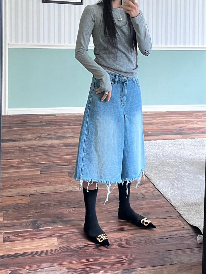 Bricklane - Korean Women Fashion - #shopsmall - Cutting Skirt Denim Pants - 5