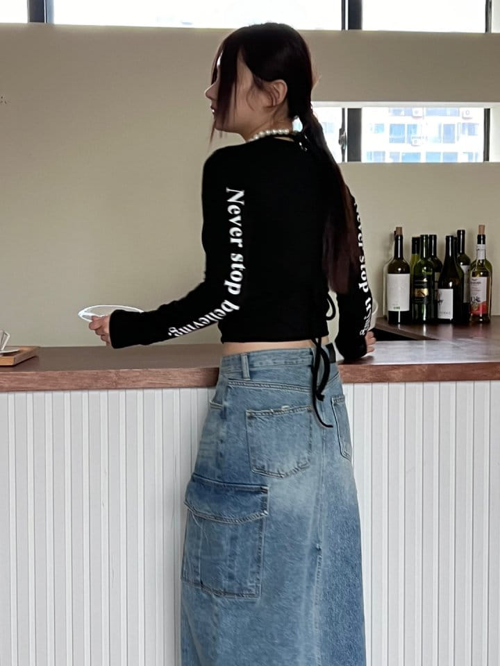 Bricklane - Korean Women Fashion - #vintagekidsstyle - Slit Denim Skirt - 12