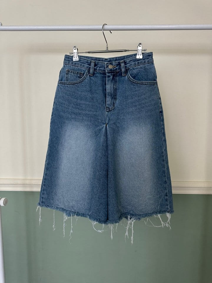 Bricklane - Korean Women Fashion - #vintagekidsstyle - Cutting Skirt Denim Pants