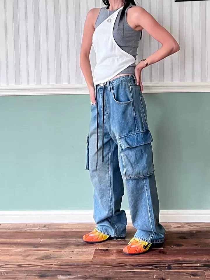 Bricklane - Korean Women Fashion - #womensfashion - String Suspender Denim Pants - 12