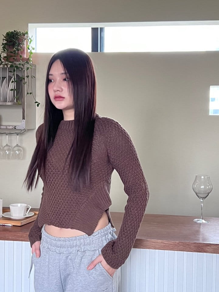 Bricklane - Korean Women Fashion - #womensfashion - Waist Round Knit Tee - 3
